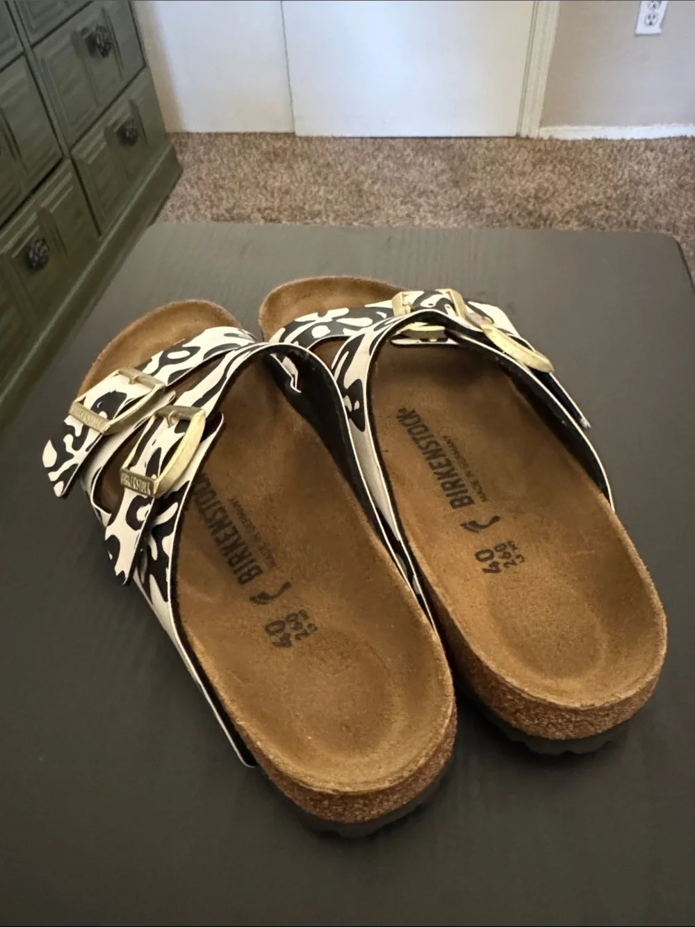 Birkenstock Two-Strap Sandals in Black & White Floral Print - Picture 2 of 3